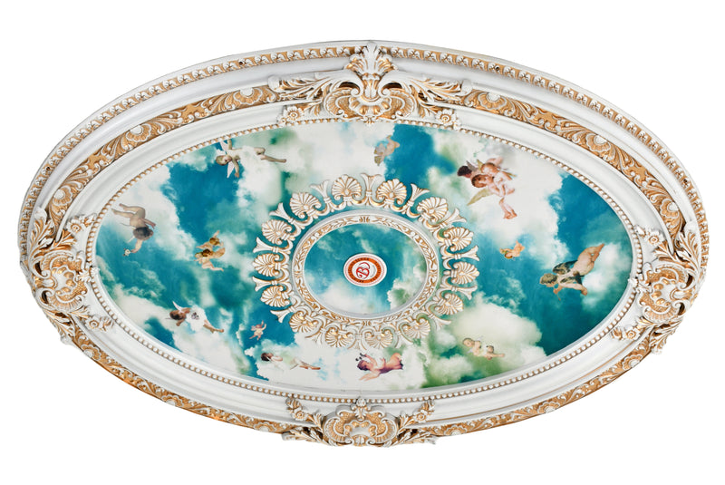 White Oval Cherub Ceiling Medallion 42.75IN