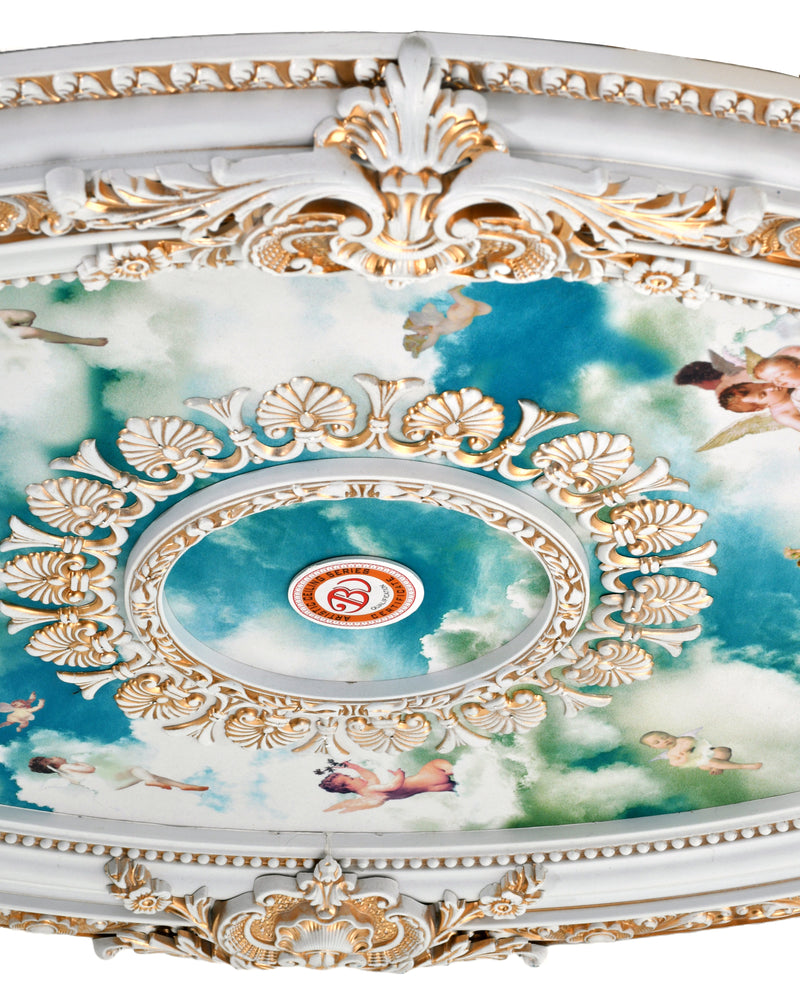 White Oval Cherub Ceiling Medallion 42.75IN