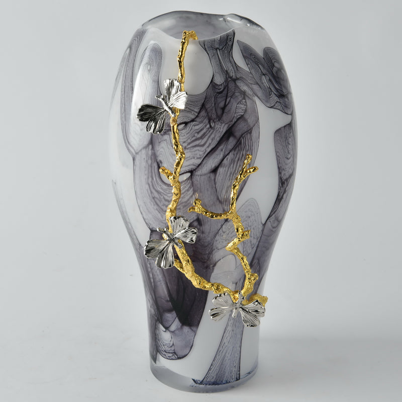 Small Silver Monarch Marble Bloom Vase