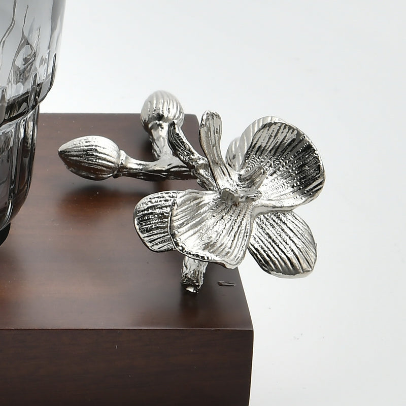 Silver Monarch Butterfly Jar Set on Wood Tray