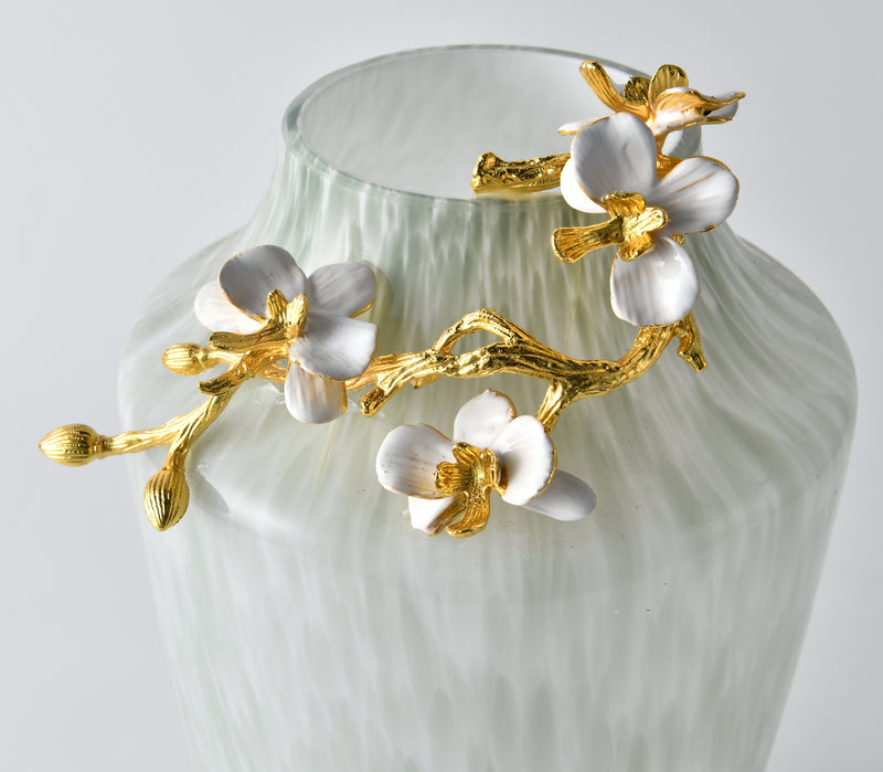 Grande Pearl Blossom Vase with Gold Floral Branch