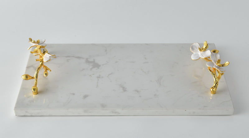 Orchid Bloom Marble Tray with Gold Handles