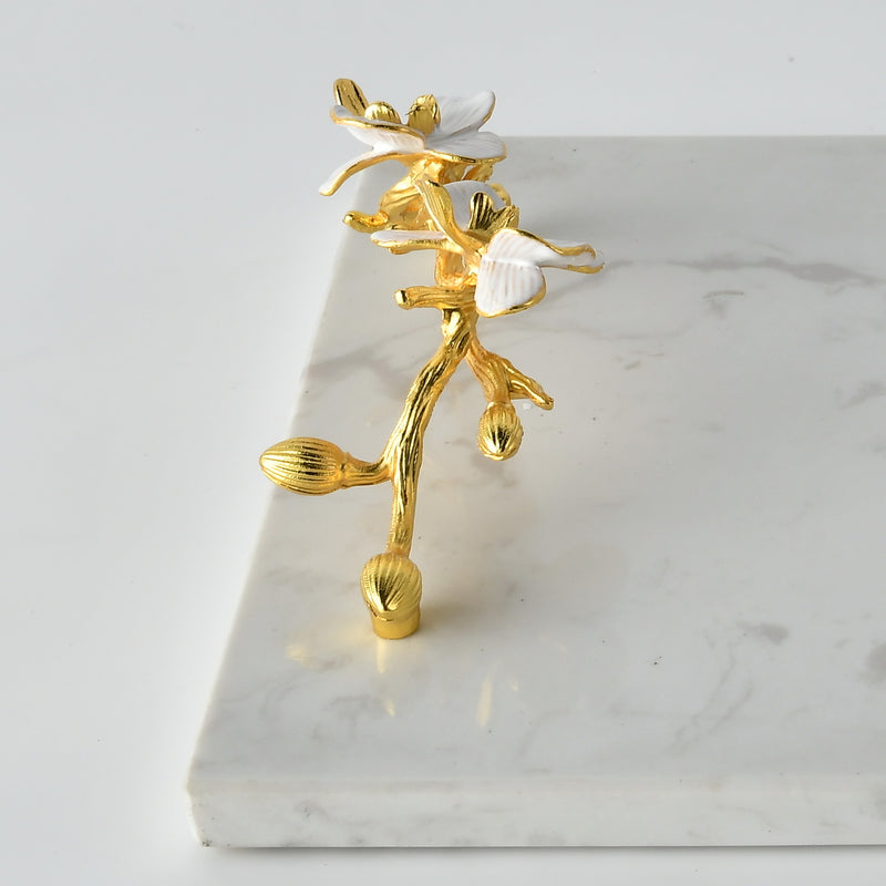 Orchid Bloom Marble Tray with Gold Handles