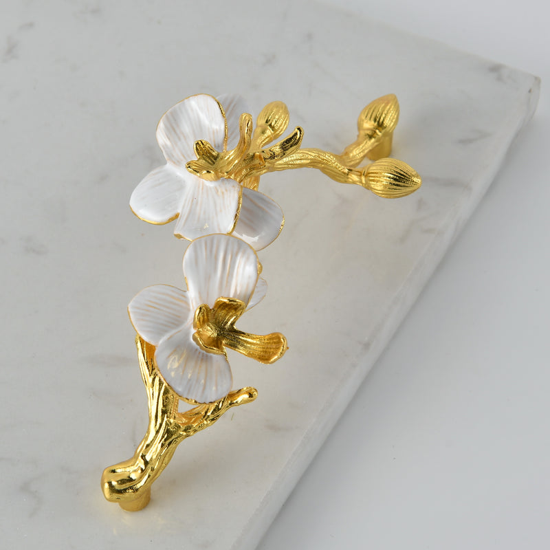 Orchid Bloom Marble Tray with Gold Handles