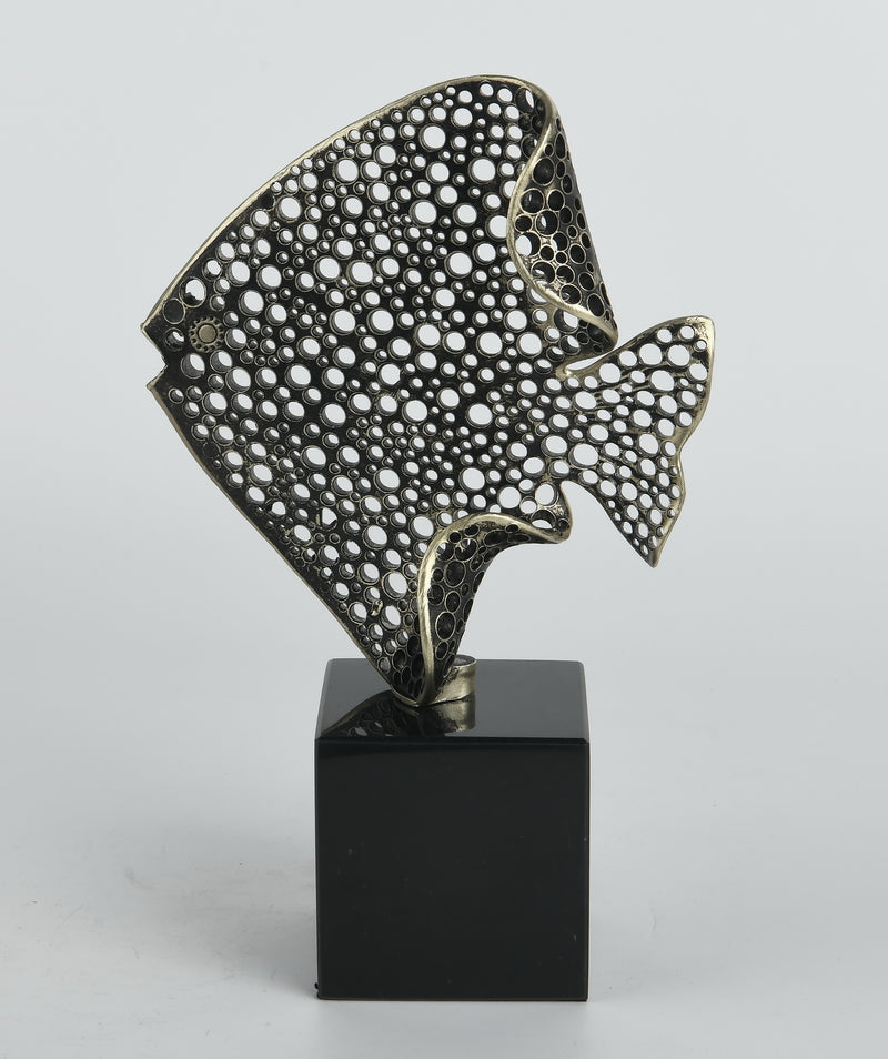 Silver Angelfish Sculpture on Marble Base