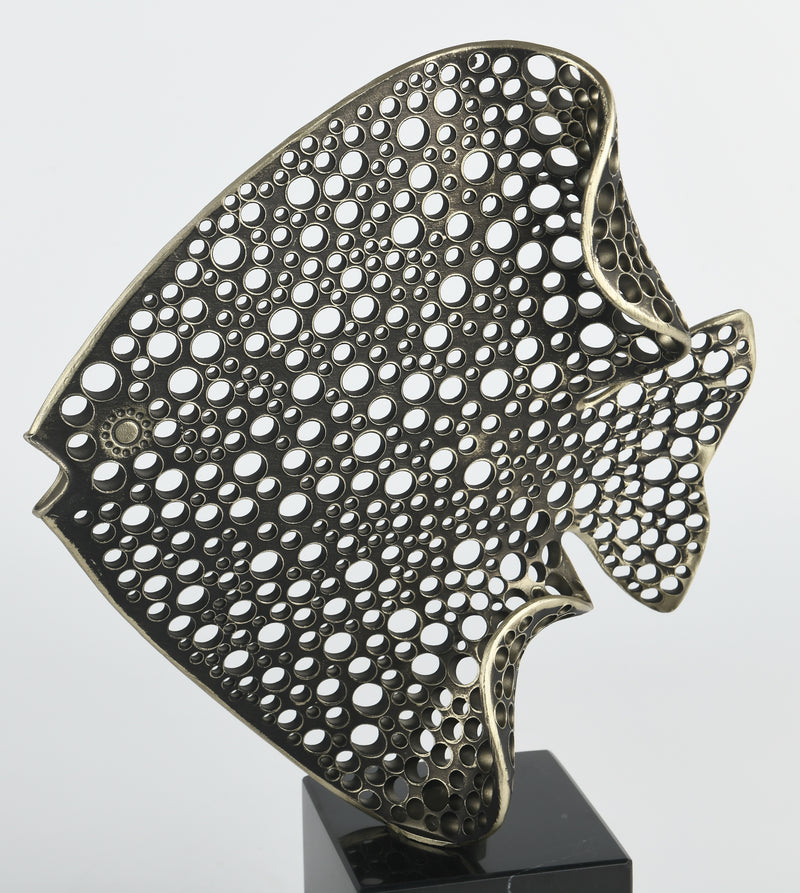 Silver Angelfish Sculpture on Marble Base